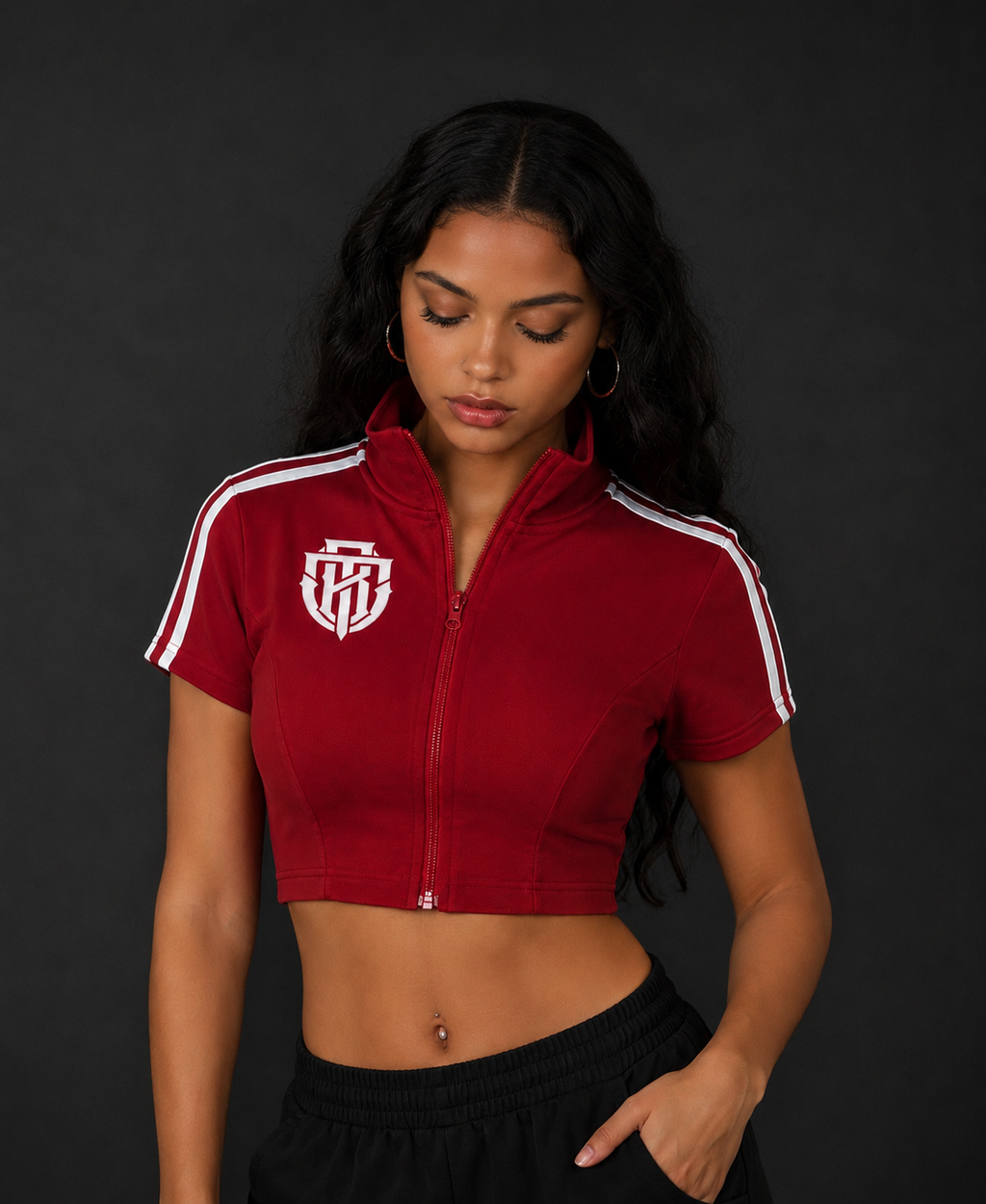 Women's Cropped Full Zip Short Sleeve T-Shirt