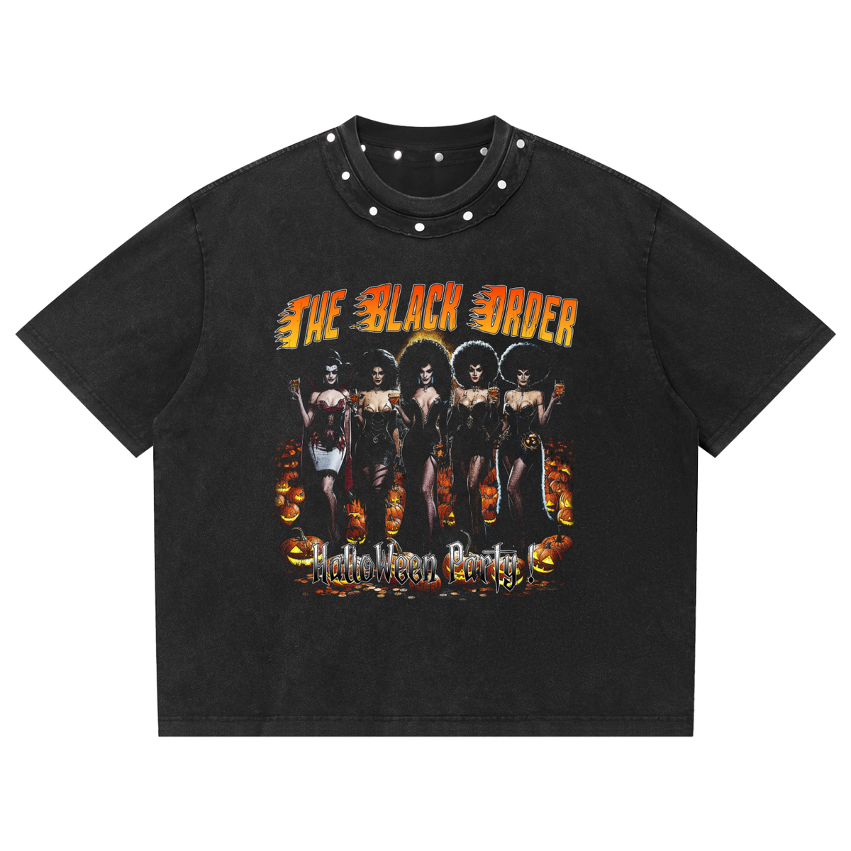 Halloween Party Unisex Washed Boxy Studded T-Shirt