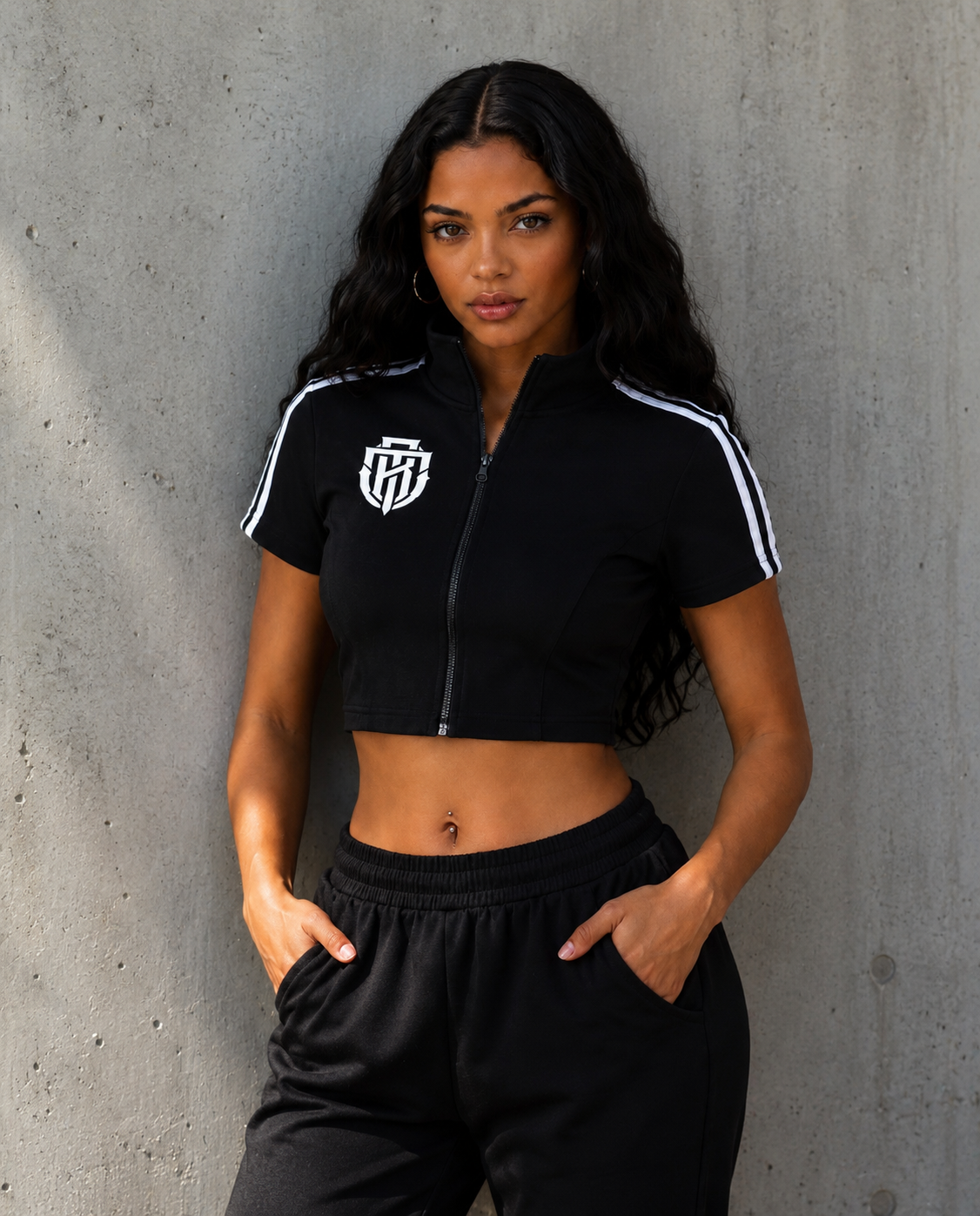 Women's Cropped Full Zip Short Sleeve T-Shirt