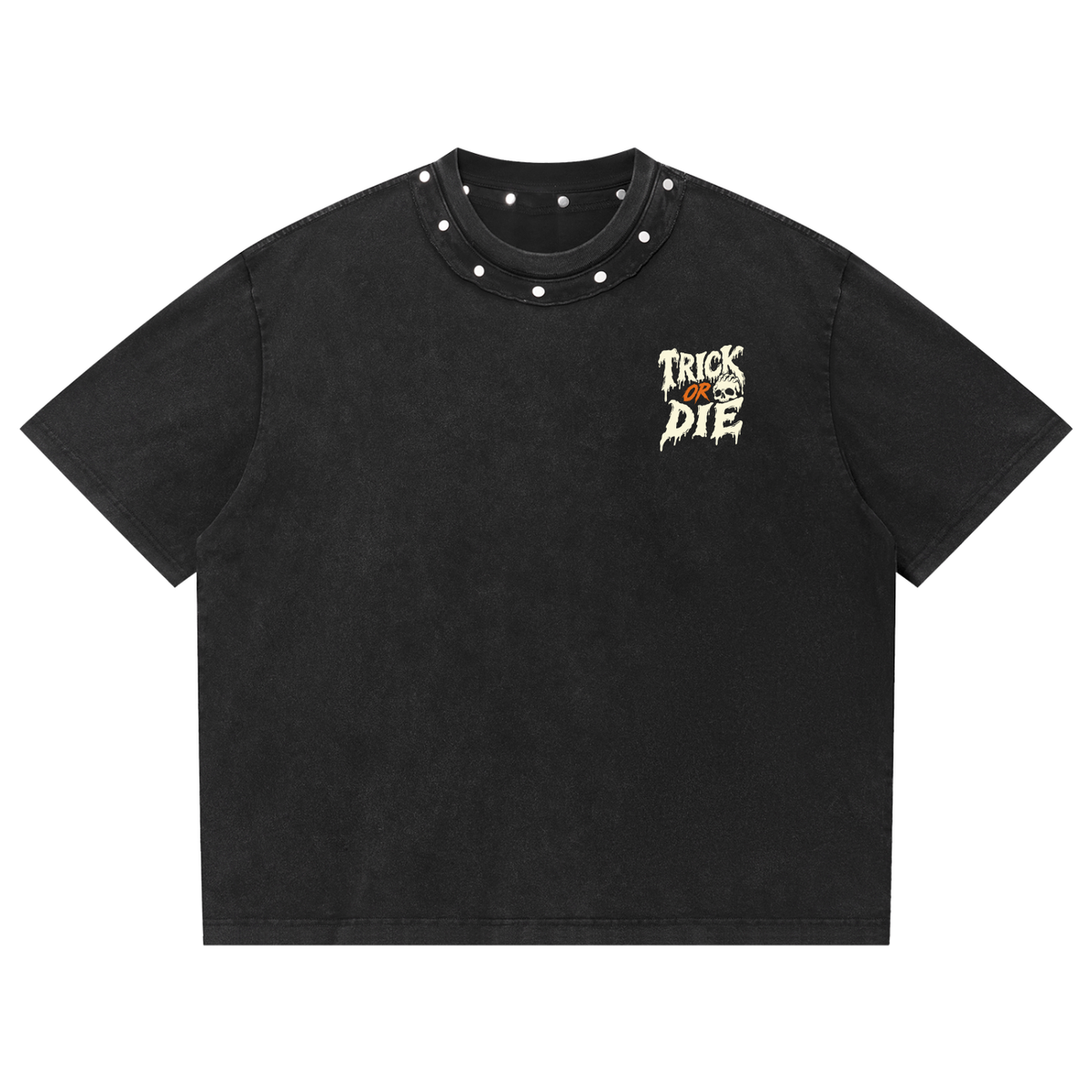 Trick Or Die Unisex Washed Boxy Studded T-Shirt