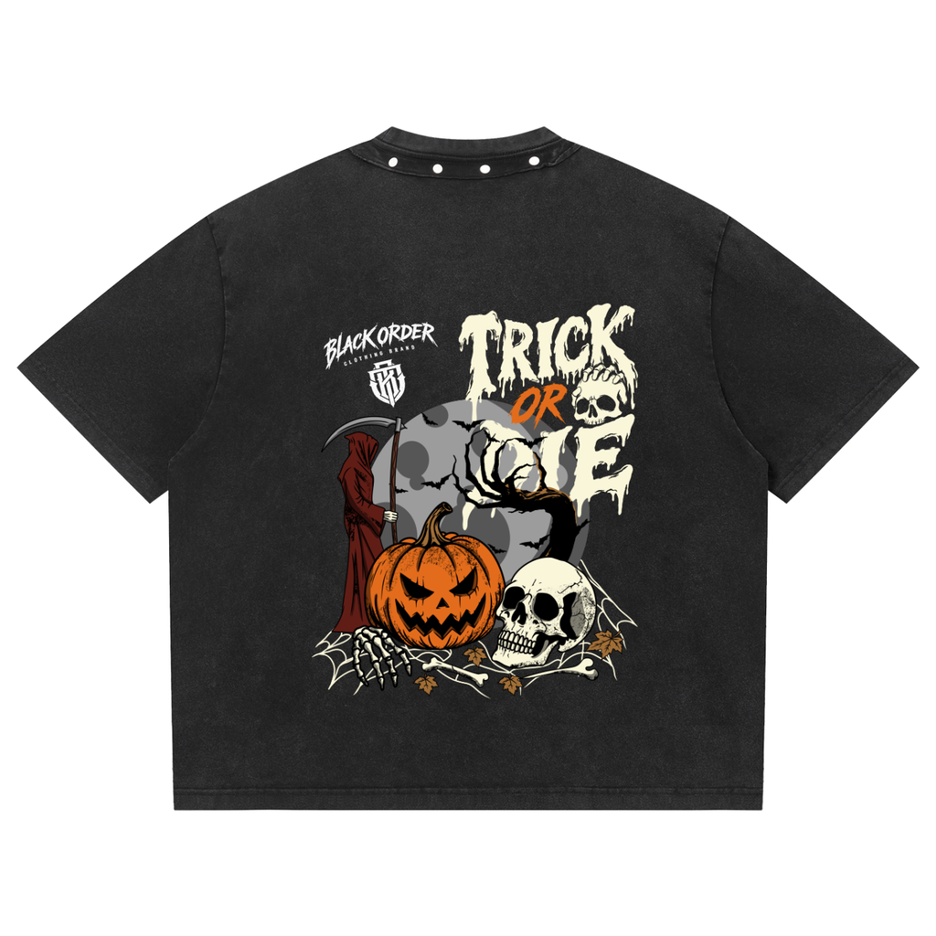 Trick Or Die Unisex Washed Boxy Studded T-Shirt