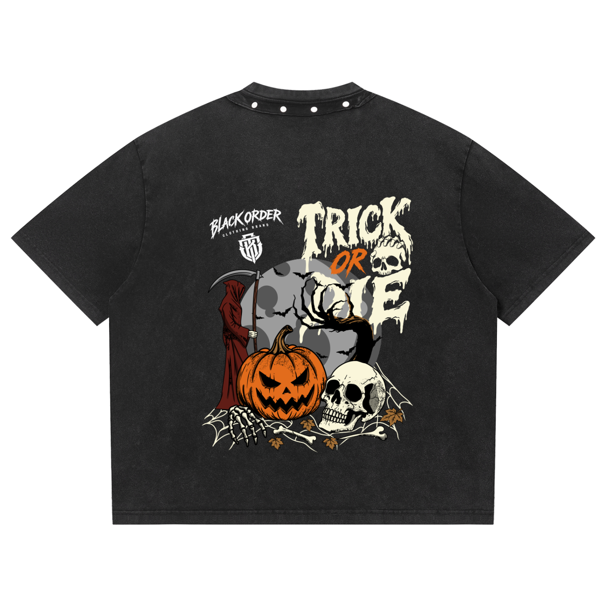 Trick Or Die Unisex Washed Boxy Studded T-Shirt